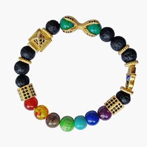 7 Chakra Pyramid Evil Eye Hamsa Hand Bracelet for Men Women Golden Hexagon Energy