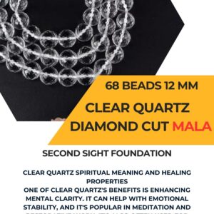 Clear Quartz Diamond Cut Mala 68 Beads 12 MM